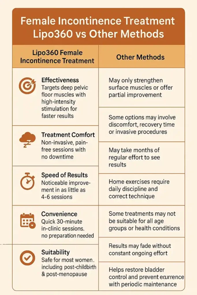 Comprehensive Guide To Female Incontinence Treatment Options 1 Table showing benefits of incontinence treatment Wickford